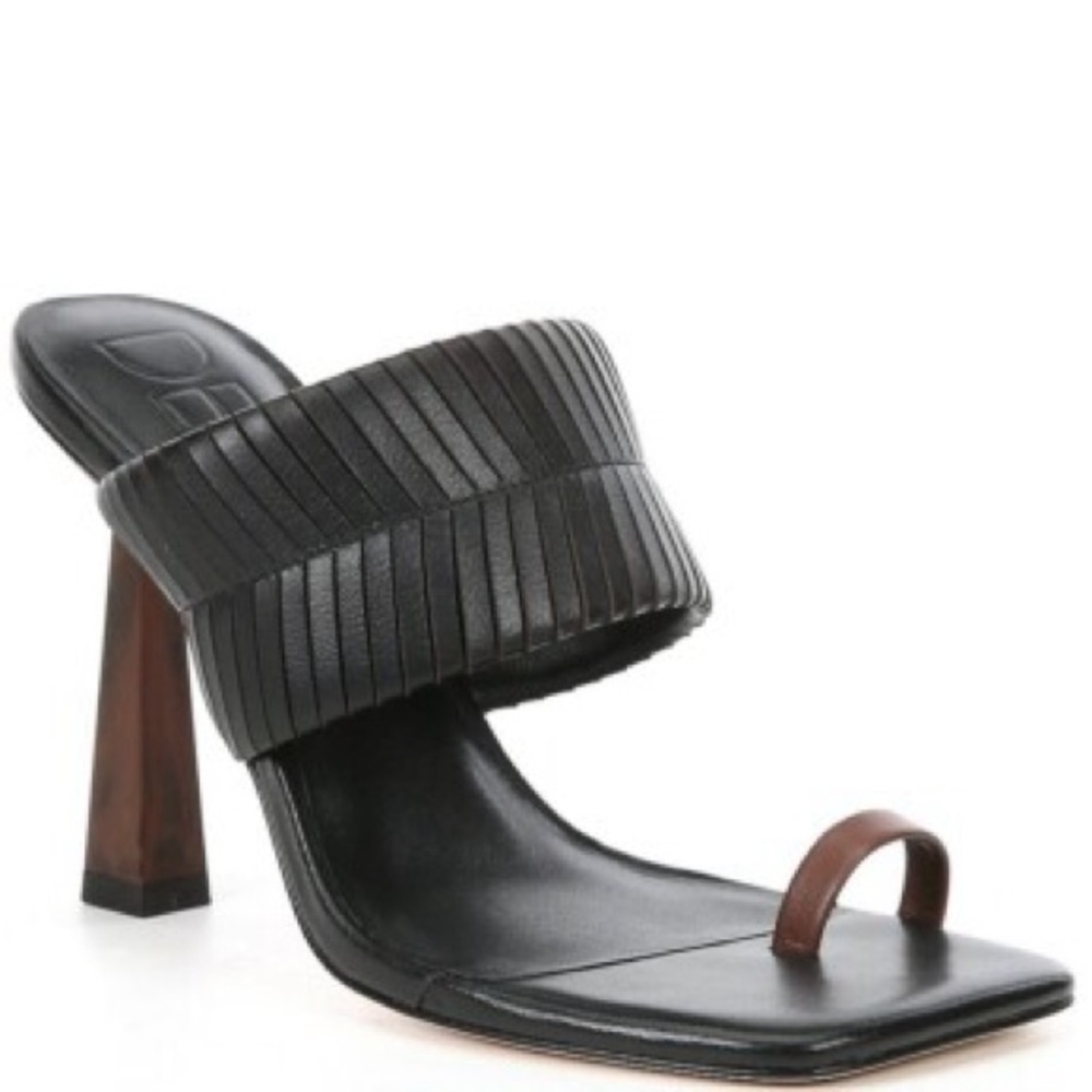 Deltan Black and Brown Mules Deltan Kelsea leather toe loop dress sandals